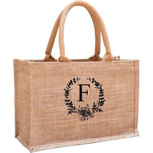 Initial Jute Tote Bags for Women, Thank You Gifts for Birthday, Wedding, Beach,